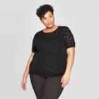 Women's Plus Size Short Sleeve Crewneck Sweater - Ava & Viv Black X