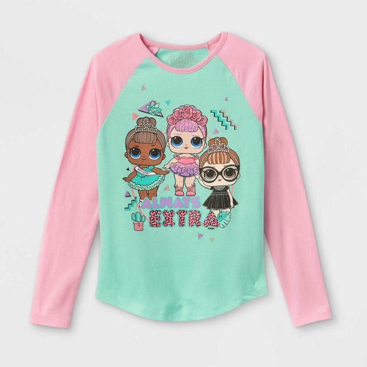 Girls' L.o.l. Surprise! Always Extra Raglan Long Sleeve Graphic T-shirt - Pink/green