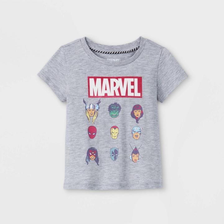 Toddler Girls' Marvel Team Short Sleeve Graphic T-shirt - Heathered Gray