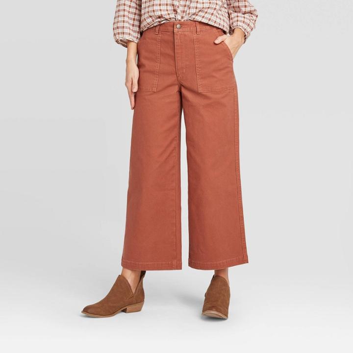 Women's Regular Fit High-rise Wide Leg Cropped Pants - Universal Thread Brown