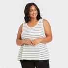 Women's Plus Size Striped Linen Tank Top - Ava & Viv White X