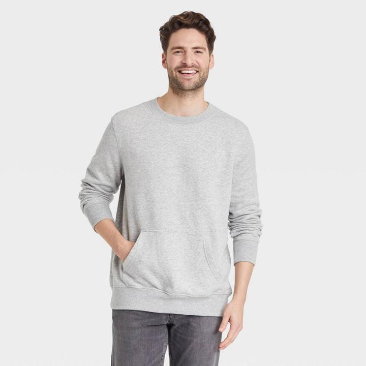 Men's Standard Fit Front Pocket Crewneck Sweatshirt - Goodfellow & Co Gray