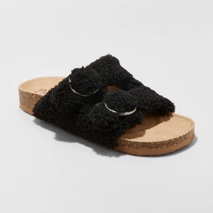 Women's Mad Love Joanna Sherpa Lined Footbed Sandals - Black