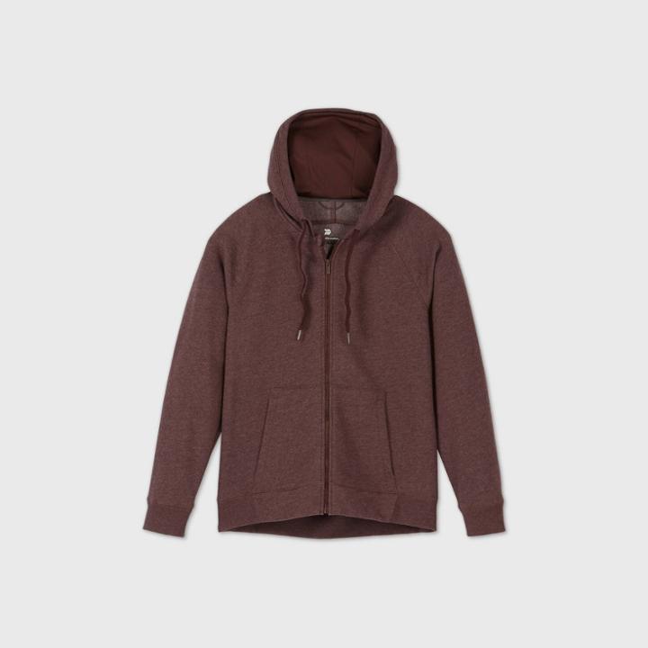 Men's Cotton Fleece Full Zip Hoodie Sweatshirt - All In Motion Dark Berry