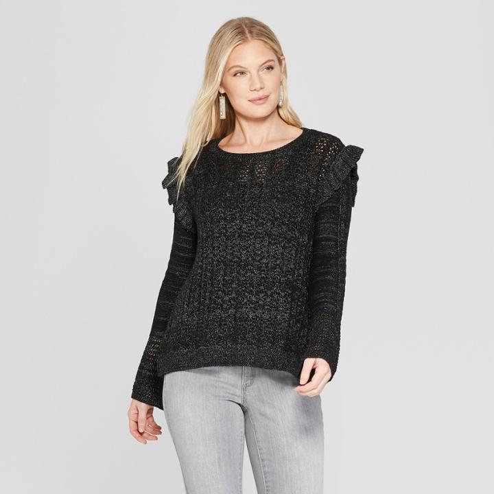 Women's Ruffle Long Sleeve Pullover - Knox Rose Black