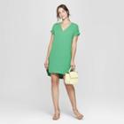 Women's Short Sleeve V-neck Crepe Dress - A New Day Green