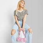 Women's Short Sleeve Shrunken Boxy T-shirt - Wild Fable Off-white Leopard Print