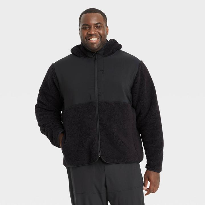 Men's Big & Tall Sherpa Fleece Full Zip Sweatshirt - All In Motion Black