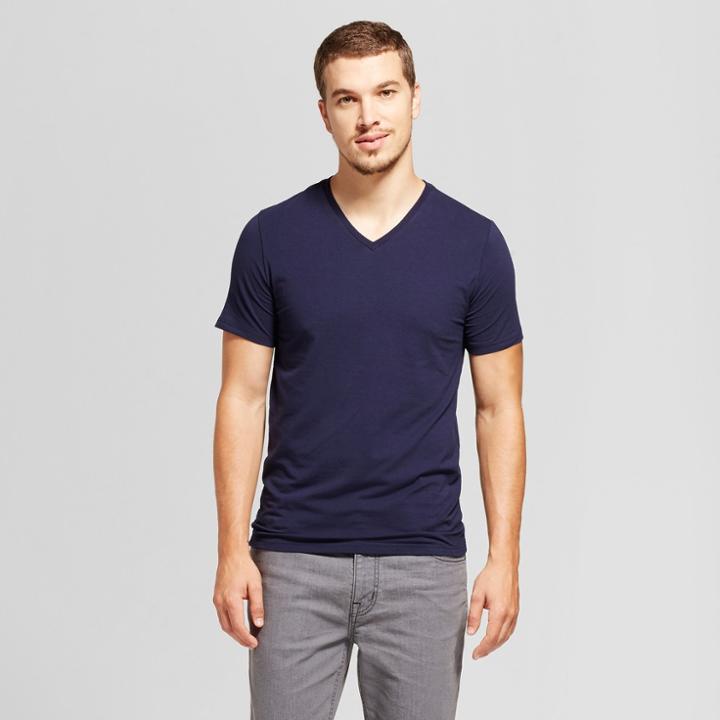 Men's Slim Fit Pima V-neck T-shirt - Goodfellow & Co Navy (blue)
