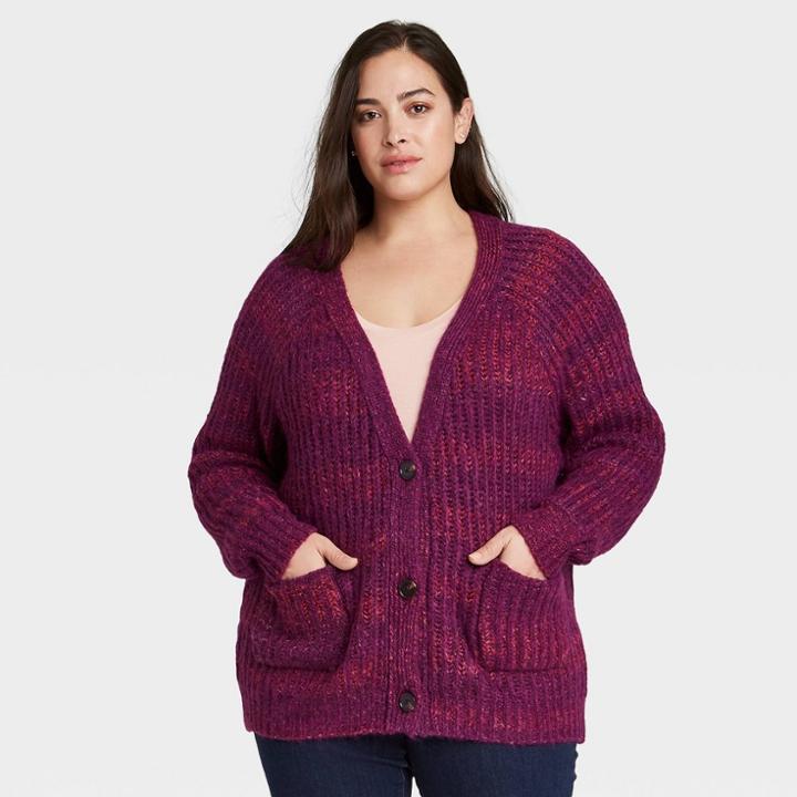 Women's Plus Size Cardigan - Ava & Viv Purple X