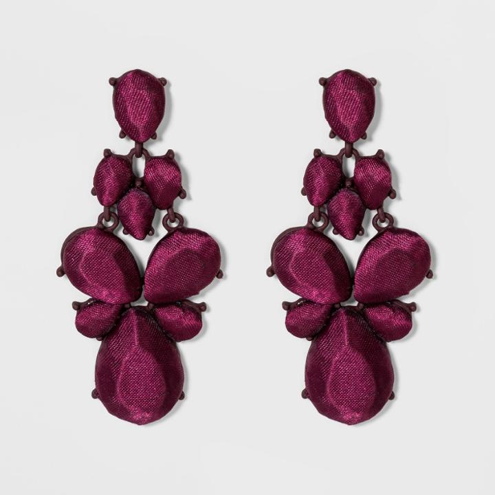 Satin Finish Teardrop Stones Drop Earrings - A New Day Royal Burgundy