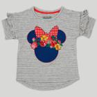 Toddler Girls' Disney Mickey Mouse & Friends Minnie Mouse Short Sleeve Ruffle Top T-shirt - Gray