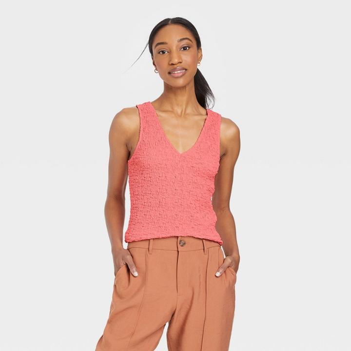 Women's Textured Tank Top - A New Day Pink