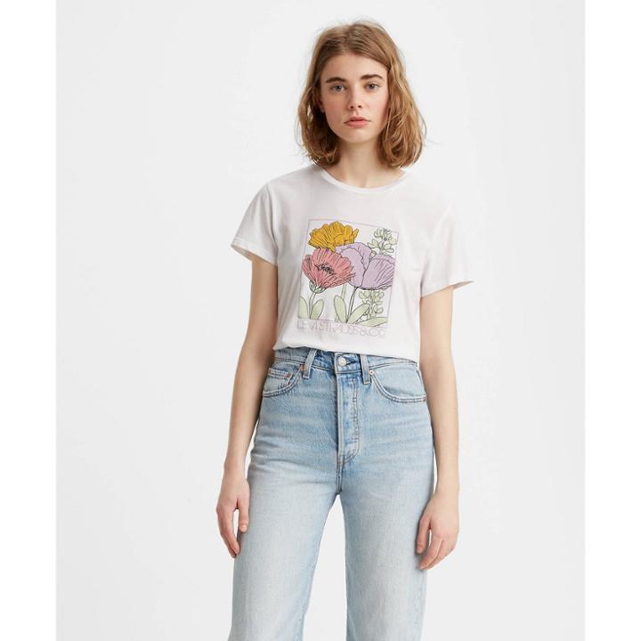 Levi's Women's Perfect Linear Logo Short Sleeve T-shirt - White Floral