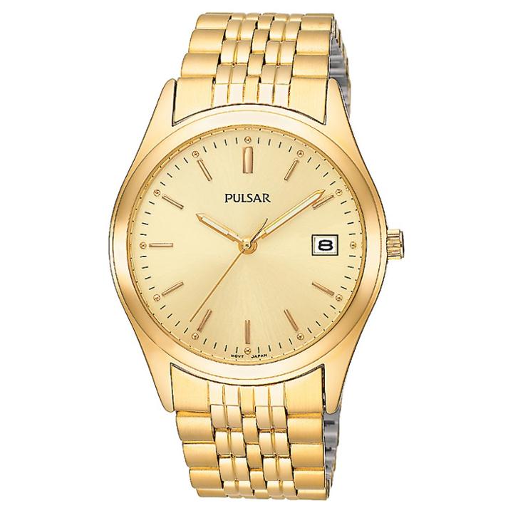 Men's Pulsar Lumibrite Calendar Watch - Gold Tone With Champagne Dial - Pxh450