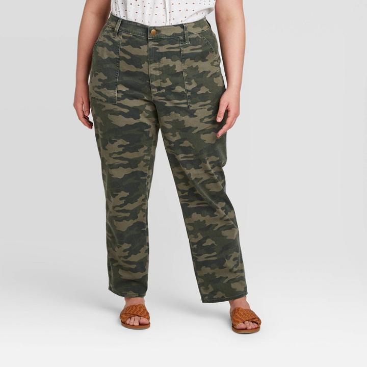 Women's Plus Size Camo Print High-rise Straight Jeans - Universal Thread Green