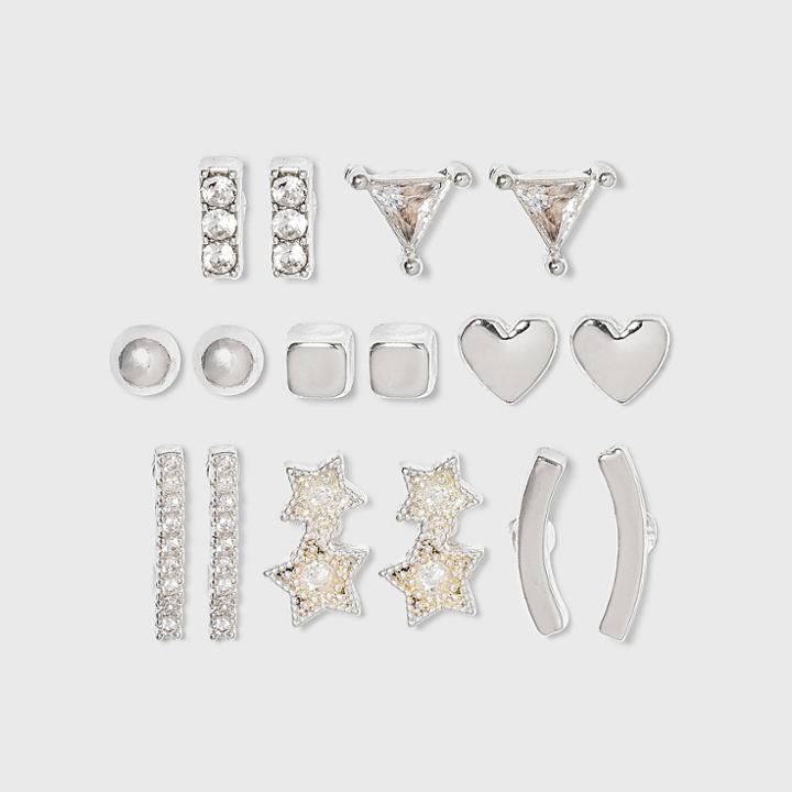 Crystal Star And Heart Stud Earring Set 8pc - A New Day