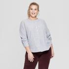 Women's Plus Size Striped Long Sleeve Half Button-down Shirt - Universal Thread Blue