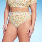 Women's Cheeky High Waist Bikini Bottom - Wild Fable Green Daisy Print X
