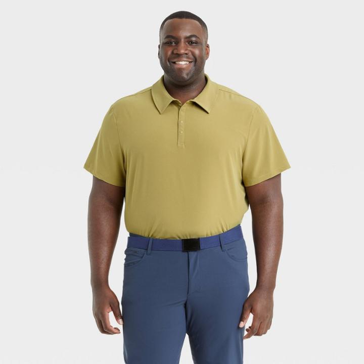 Men's Big & Tall Stretch Woven Polo Shirt - All In Motion Khaki