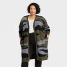 Women's Plus Size Cardigan - Knox Rose Olive Green Camo Print