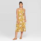 Women's Floral Print Sleeveless Square Neck Side Button Midi Dress - Xhilaration Mustard