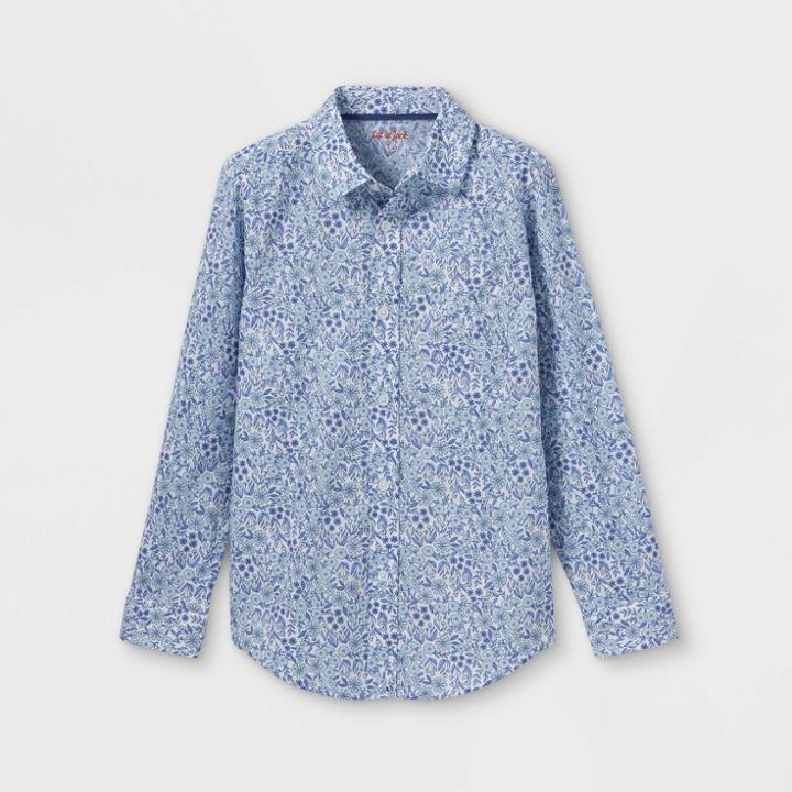 Boys' Woven Gingham Long Sleeve Button-down Shirt - Cat & Jack Blue
