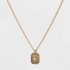 Etched And White Cateye Delicate Medallion Pendant Necklace - Universal Thread , Women's, Size: