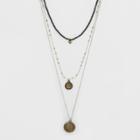 Layered Bead And Mixed Chains With Textured Disc Charms Necklace - Universal Thread,