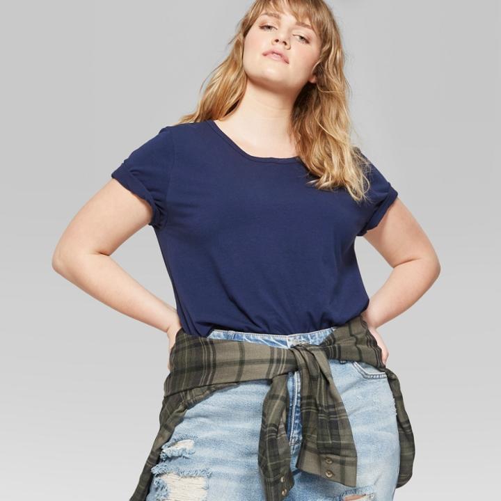 Women's Plus Size Short Sleeve Crew Neck Little T-shirt - Wild Fable Navy