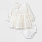 Baby Girls' Long Sleeve Clipspot Dress - Cat & Jack Cream Newborn, Ivory