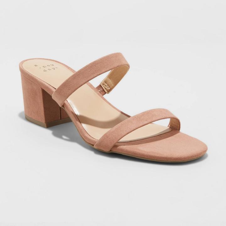 Women's Loryn Thin Strap Heeled Pumps - A New Day Tan