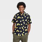 Men's Printed Standard Fit Short Sleeve Button-down Shirt - Goodfellow & Co Dark Navy/lemon