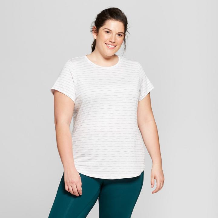 Women's Striped Plus Size Soft Tech T-shirt - C9 Champion White/gray