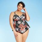 Women's Plus Size Double Strap Tankini - Kona Sol Tropical Print 16w, Size: Small,