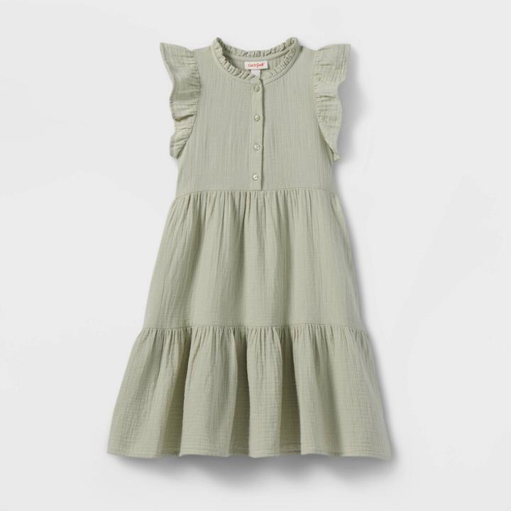 Girls' Button-front Woven Gauze Dress - Cat & Jack Green