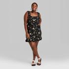 Women's Plus Size Floral Print Sleeveless Ruffle Apron Front Short Dress - Wild Fable Green/yellow