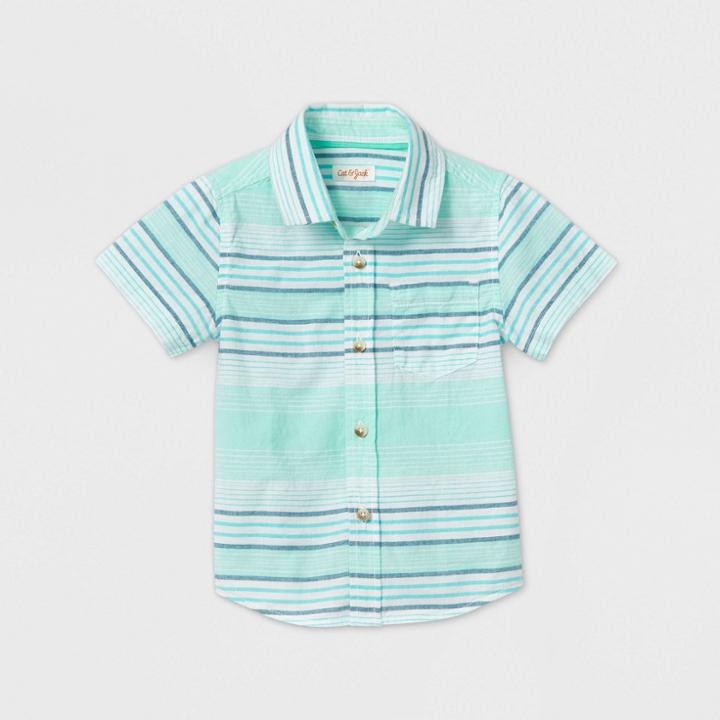 Petitetoddler Boys' Short Sleeve Striped Button-down Shirt - Cat & Jack Green