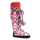 Women's Muk Luks Angie Fair Isle Heart Print Slipper Boots - Coral (pink) L(9-10),