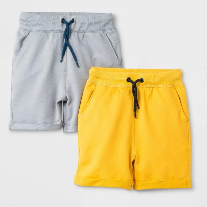 Toddler Boys' French Terry 2pk Roll-cuff Pull-on Shorts - Cat & Jack Yellow/gray