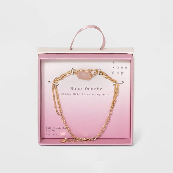 Silver Plated Gold Layered Chain Link Bracelet - A New Day Rose Quartz