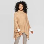 Women's Turtleneck Pullover Poncho Wrap Jacket - A New Day Camel