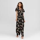 Women's Short Sleeve Tie Front Floral Jumpsuit - Xhilaration Black