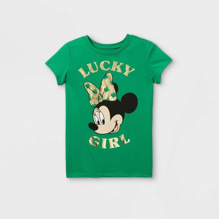 Girls' Minnie Mouse 'lucky Girl' T-shirt - Green