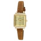 Peugeot Watches Women's Peugeot Petite Square Crystal Accented Suede Strap Watch - Gold/brown