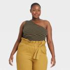 Women's Plus Size Striped One Shoulder Tank Top - Who What Wear Black