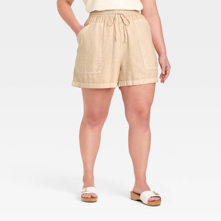 Women's Plus Size Mid-rise Tie Waist Utility Shorts - Universal Thread Cream