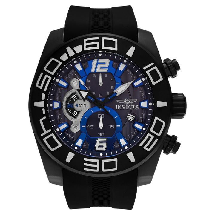 Men's Invicta 22813 Pro Diver Ion-plated Stainless Steel Chronograph Dial Silicone Strap Watch - Black