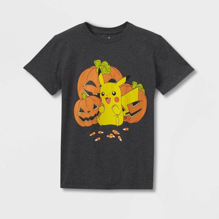Pokemon Boys' Pokmon Pikachu Halloween Short Sleeve Graphic T-shirt - Charcoal Gray