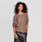 Women's Casual Fit Dolman Long Sleeve Boat Neck Rib Snit T-shirt - A New Day Gray